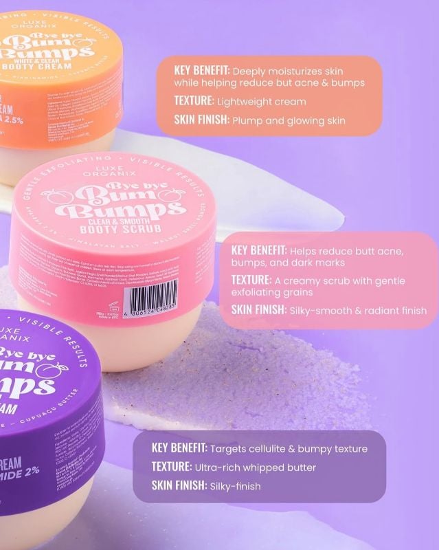 Luxe Organix Bye Bye Bum Bumps Clear and Smooth Booty Scrub