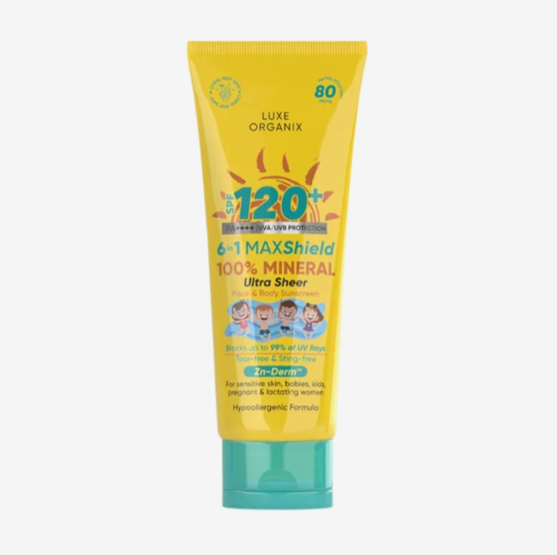 Luxe Organix 6 in 1 Maxshield 100% Mineral Sunscreen Ultra Sheer Face &
Body Sunscreen