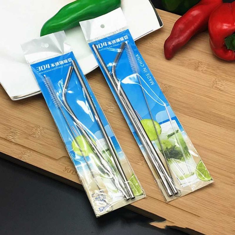 2 sets of Stainless Steel Reusable Drinking Straws with Cleaning Brush