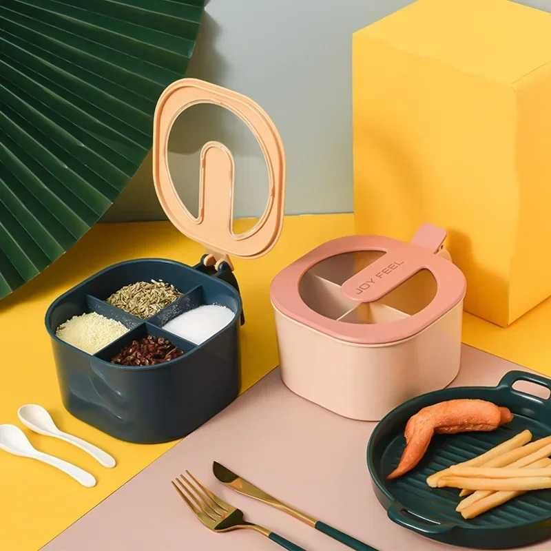 2 box Transparent Seasoning Container, Spice Storage Box with Lid