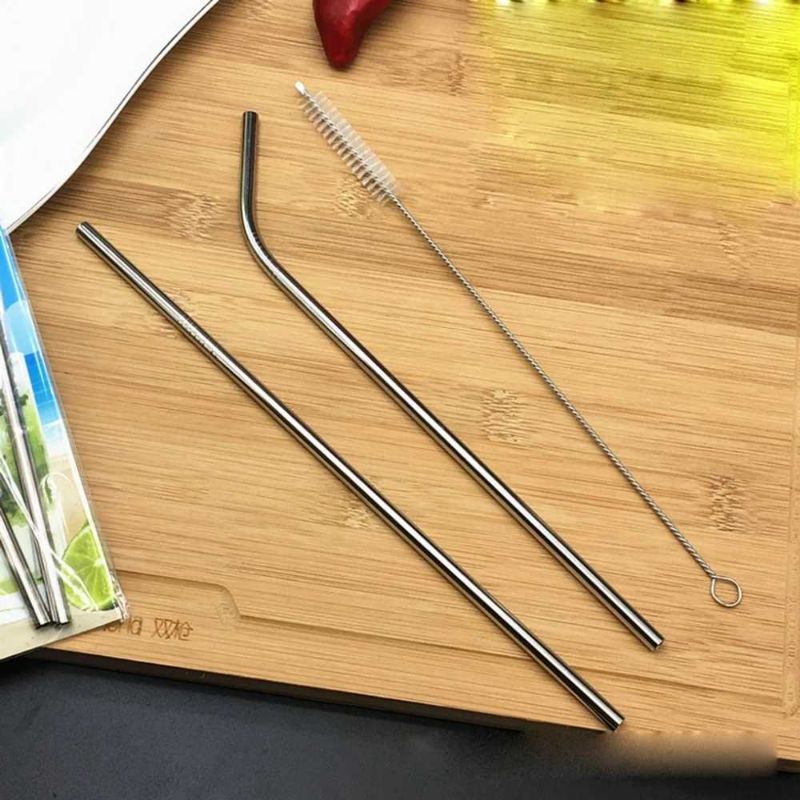 2 sets of Stainless Steel Reusable Drinking Straws with Cleaning Brush