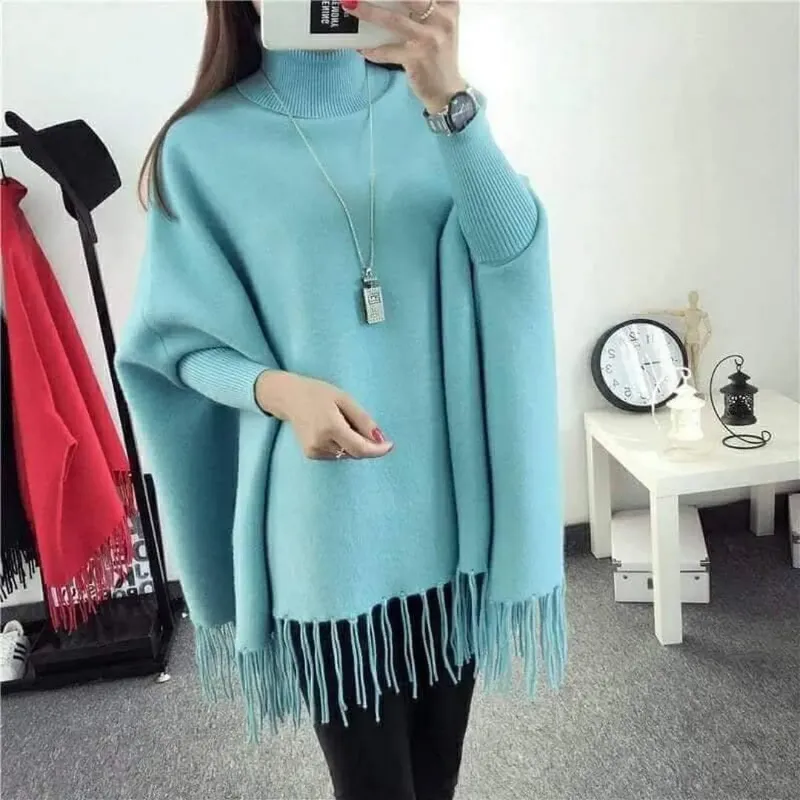 Women's Fleece Plain Poncho Cape Shawl