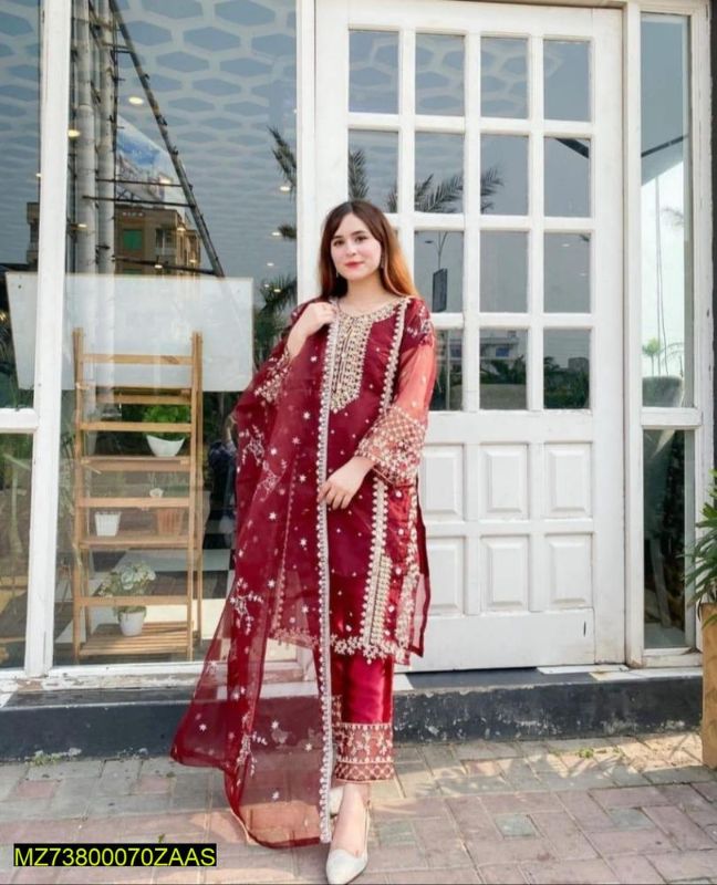 3 Pcs Women's Stitched Jersey Printed Night Suit