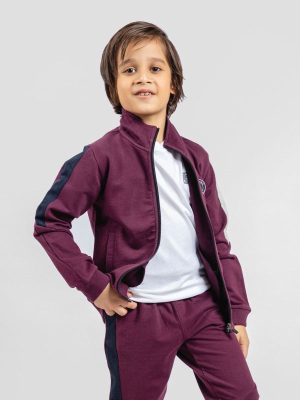 Stylish Boy's Printed Tracksuit - 2 Pcs Set in Maroon
