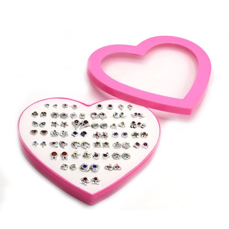 36Full box Earings with Box and 6/12/24 Pair without Box (bagar boxx ky)Random Earrings, Cartoon heart shape packing Hypoallergenic Plastic and metal Stud Earrings Set for Women Girls