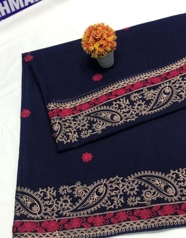 Women's Wool Velvet Embroidered Border Shawl