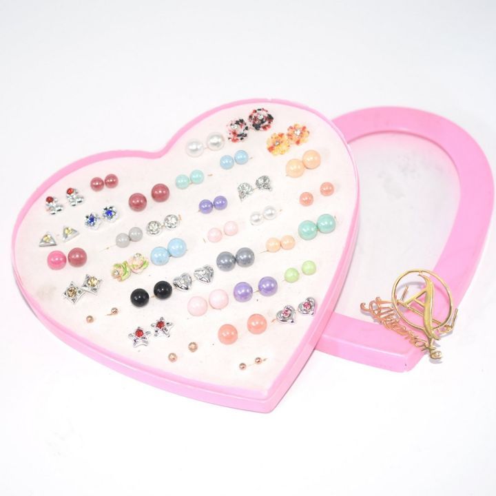 36Full box Earings with Box and 6/12/24 Pair without Box (bagar boxx ky)Random Earrings, Cartoon heart shape packing Hypoallergenic Plastic and metal Stud Earrings Set for Women Girls