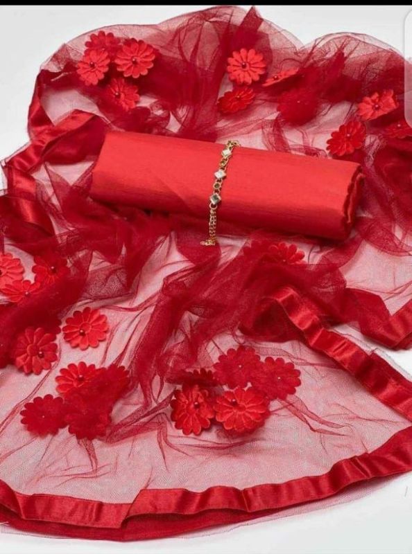 3 Pcs Women's Unstitched Katan Silk Plain Suit