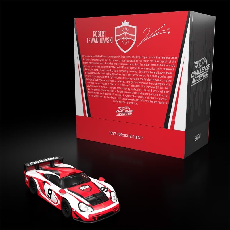 Pre-venta - Hot Wheels® x Robert Lewandowski x Porsche 911 GT1 de 1997 - Compra Internacional