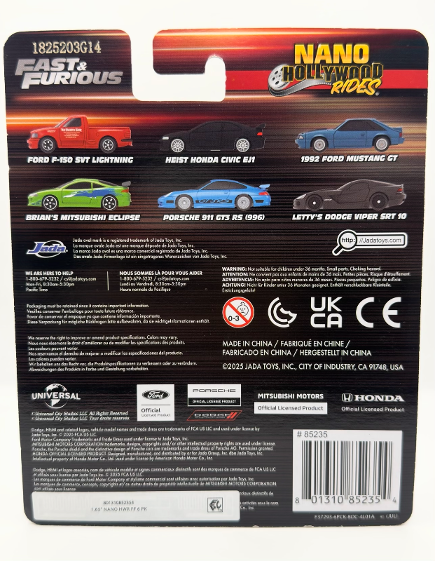 FAST & FURIOUS NANO HOLLYWOOD RIDES x 6 AUTOS