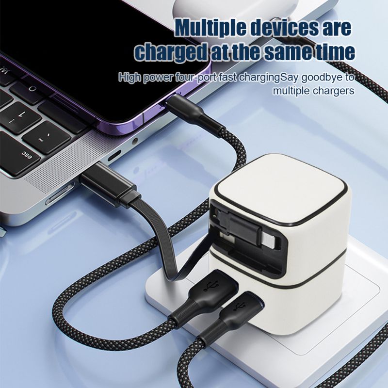 Chargeur rapide GaN 35W – Double port USB-C + USB-A | Technologie PD & QC 3.0 | Câble rétractable pliable | Charge rapide universelle 100–240V
