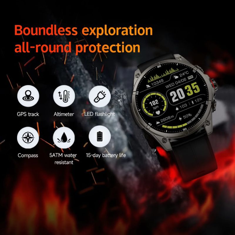 Montre connectée FT66 – GPS intégré | Étanche 5ATM | Écran AMOLED 1,43″ | Boussole, Altimètre & Baromètre | Batterie 670 mAh | Boîtier en alliage