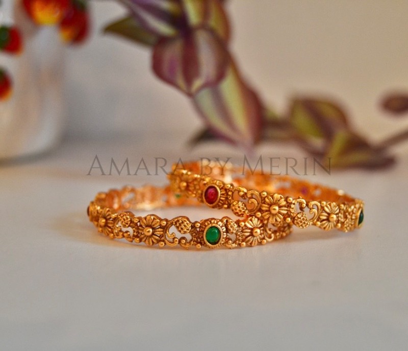 Bangles antique Green and Ruby stones , kids size AM2UF34