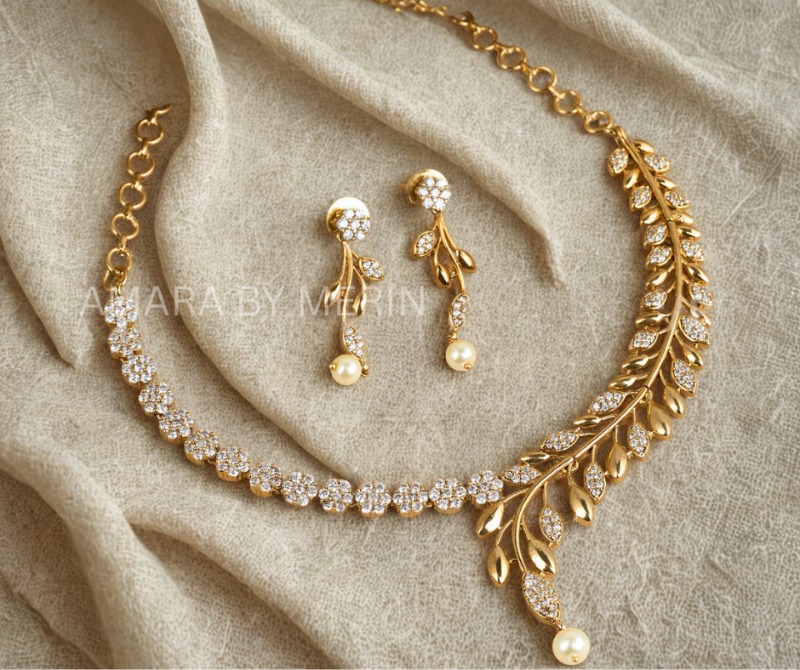 Daisy AD Stone Necklace with hanging earrings AM13018