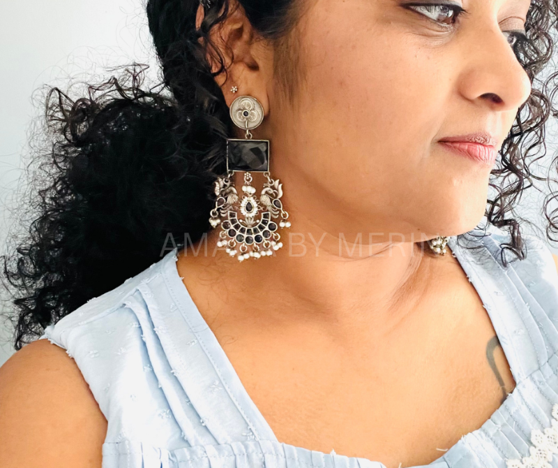 Peacock Earring Oxidised - AM808999B