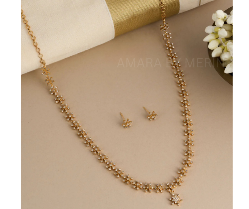 Nakshatra Diamond Replica Gold plated Long Necklace with Earrings AM13009