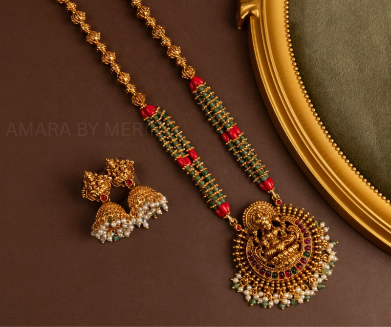 3 Layered Lakshmi pendant Necklace with earrings - AM14006