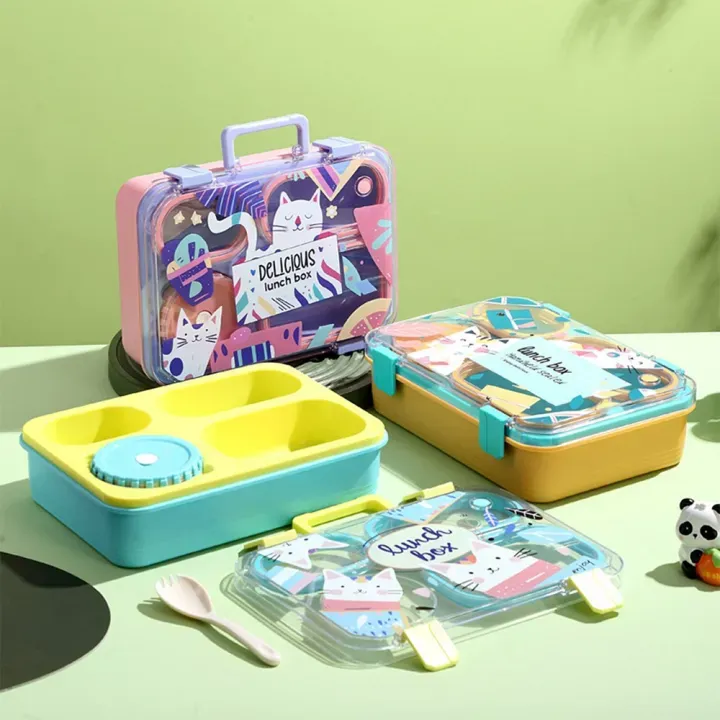 High Glossy Lunch Box food storage Uv printed premium 4 Compartment with handle carry (LX-7170)