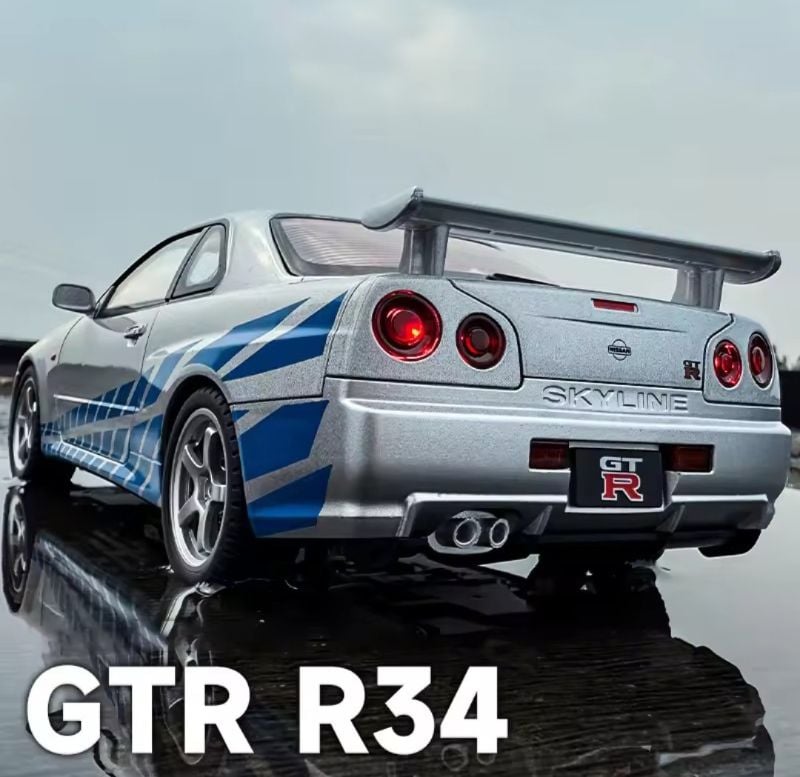 Big 1:18 Fast & Furious Car Nissan Skyline GTR R34 Paul Walker Famous Car In Diecast Official licence model car TM (1900-460)