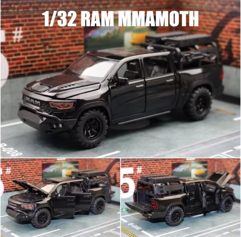 1:32 Scale Diecast Doge Ram 1000 pickup truck sounds light open sides (B477Z32N-A)