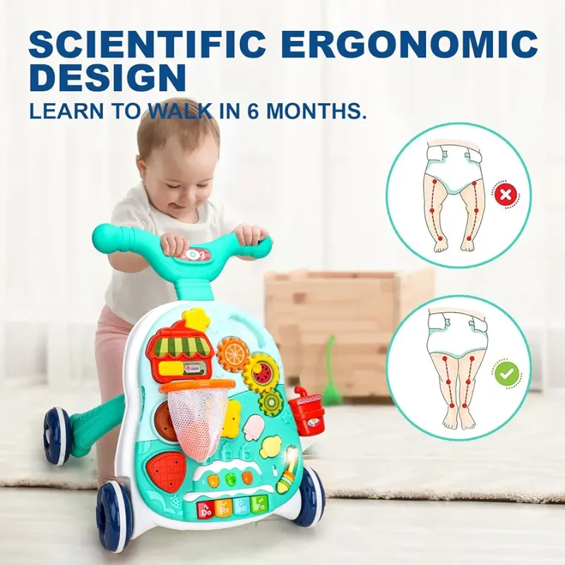 Baby Push Musical Walkers for Babies 12 Months Sit to Stand Walker for Baby Girl Boy 2 in 1 Push Toys for Babies Learning to Walk Baby Activity Walker Toddler Walking Toy KT(HE0814)