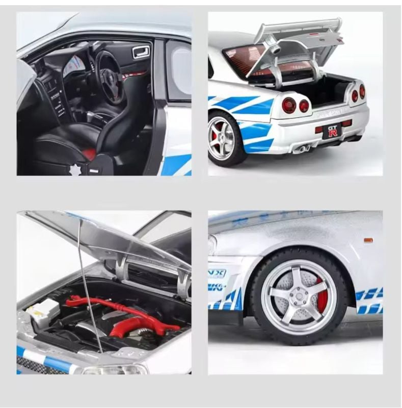 Big 1:18 Fast & Furious Car Nissan Skyline GTR R34 Paul Walker Famous Car In Diecast Official licence model car TM (1900-460)