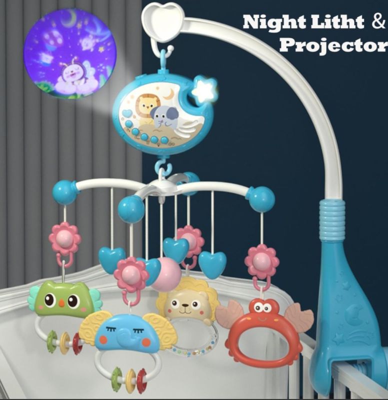 Baby Crib Mobile Rattle with Projector play Music Lights with Remote control Adjustment speed and Sound KT (698-84)