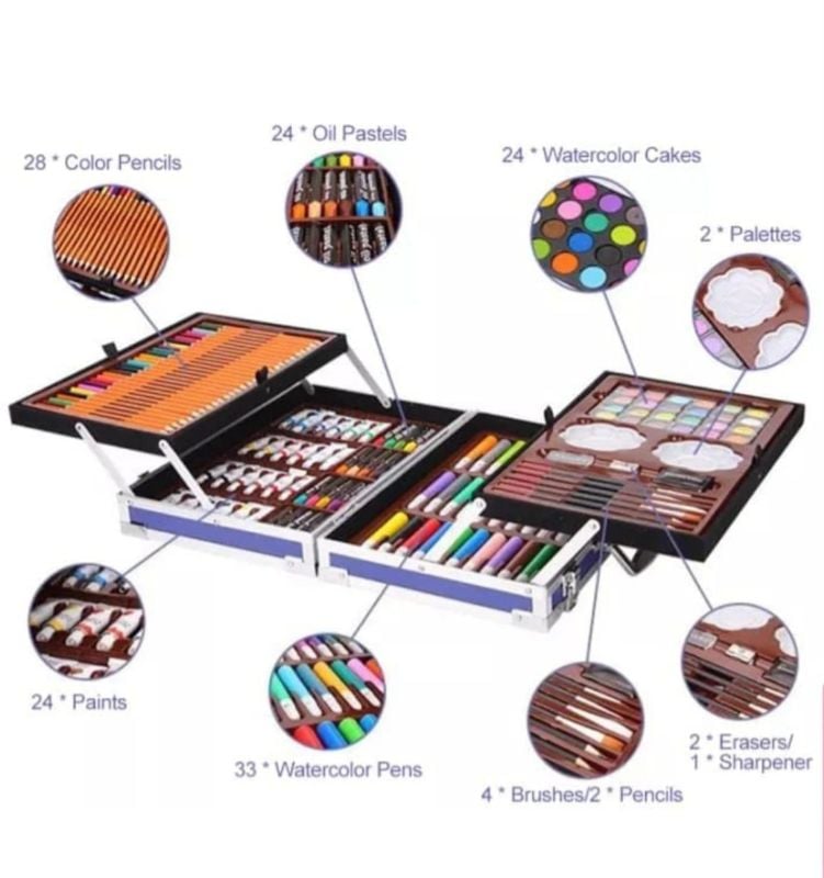 Big High quality Painting Art 145pcs Suitcase Drawing Art Painting Stationery Set Watercolor Pens Crayon Marker Drawing Painting Tools Birthday Gift KT (TTK-CB)