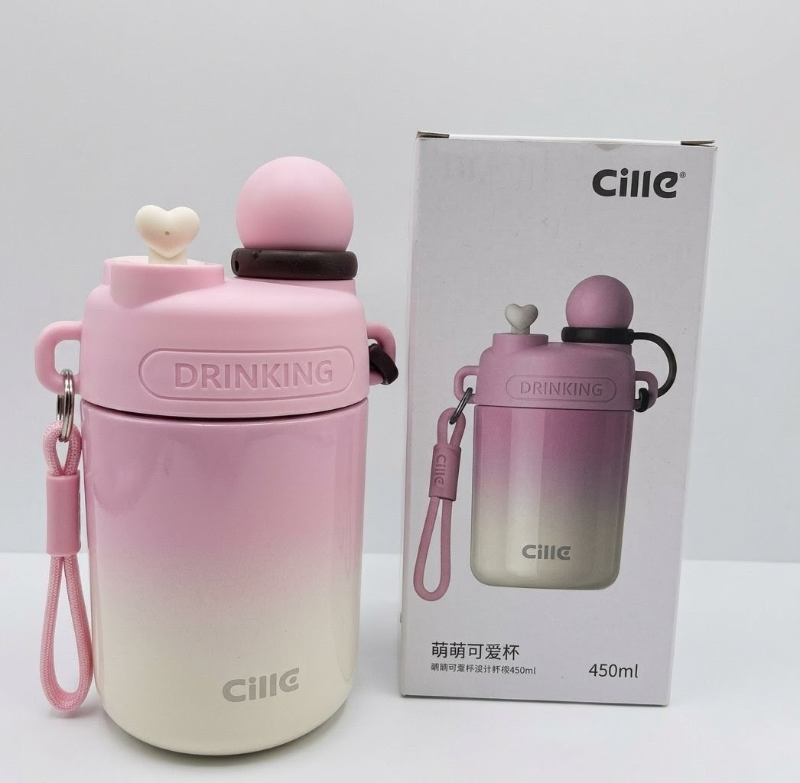 Cille brand Gradient Colour 316 grade stainless steel water bottle Double-wall vacuum insulation Water Bottle Pastel + Straw + Strap (XB-25151-450)