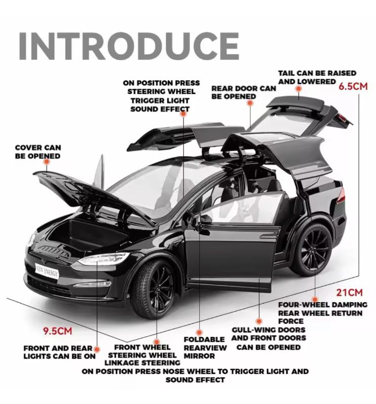 Tesla Model X 1:24 Diecast model car openable all sides realistic details (CZ186)