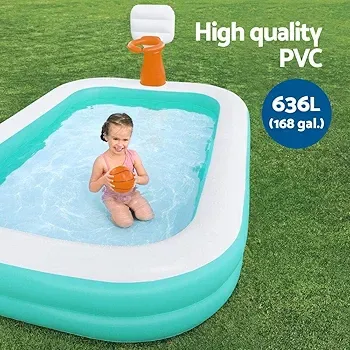 Bestway Dunk N' Splash - Inflatable Family Pool with Basketball Hoop For 4 Kids (8 ft 3 in x 66 in x 40 in, 9.03 lbs) TM (54445)