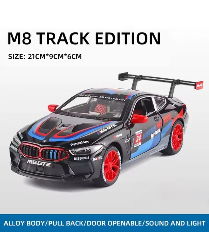 1:24 BMW M8 GTE Race Car Alloy Car Diecast Model Sound Light Pull Back Toy Model Computer Decorative Ornaments Kids Toys Gift TM (DC24232)