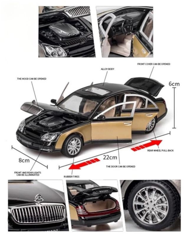 1:24 Mercedes-Maybach 62S Diecast Car Toy with Lights and Music (M929H)