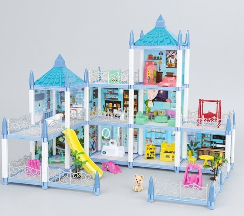 Princess House Building Blocks – 224 PCS Dream Castle Playset with Furniture, Slide & Accessories – Creative DIY Dollhouse Construction Toy for Kids Ages 3+ – Educational Imaginative Play Gift KT