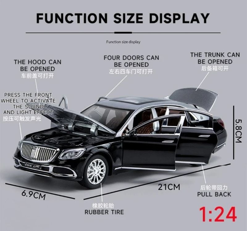1:24 Mercedes-Maybach S600 Diecast Car Toy with Lights and Music (CZ137AD)