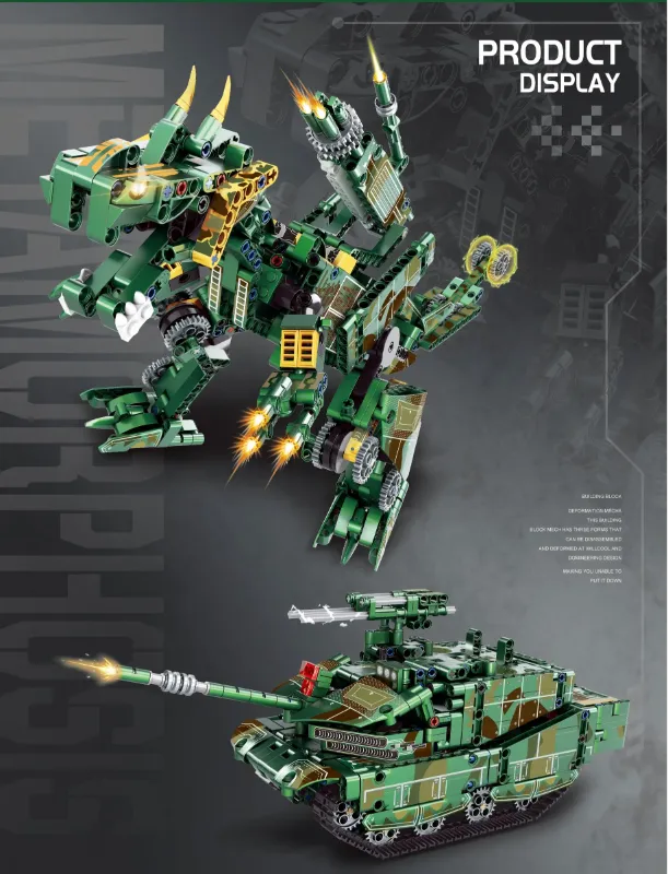 Sluban Transforming Build Block set 3in1 Robot Tank Dinosaur 856 pcs (88031A)