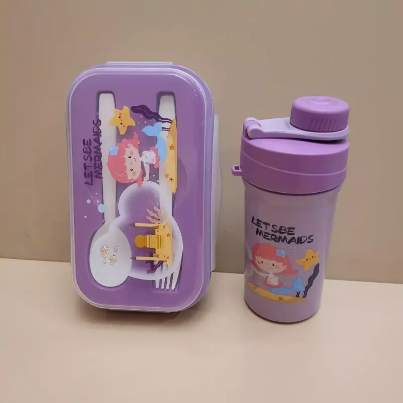 2-Section Lunch Box Set and Drink Bottle Free Spoon and Fork BPA free (9055-1LB)