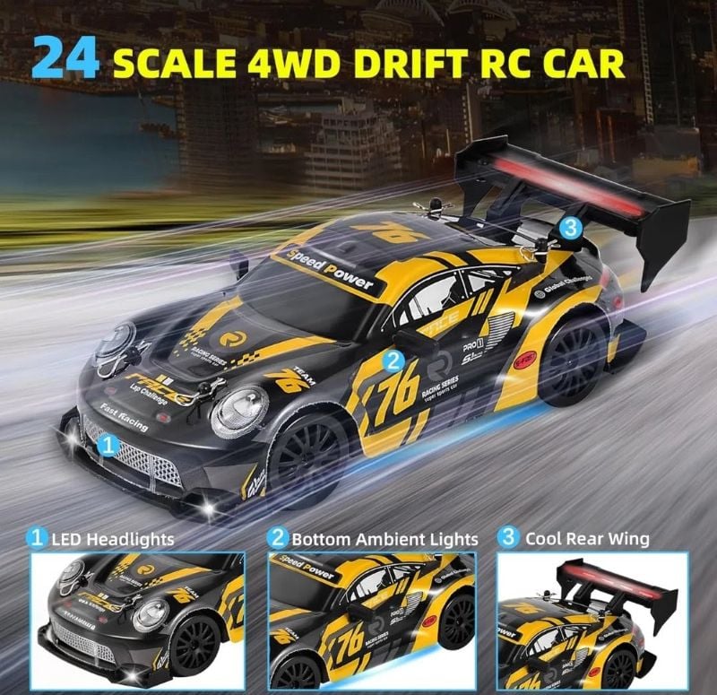 1:24 Fast Drifting RC Car 2.4Ghz remote control car with extra tire sound light (DH666-89C)