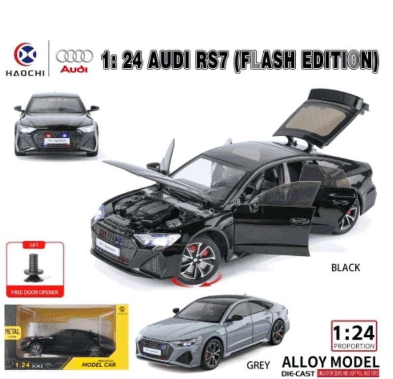 1:24 AUDI RS7 Sportback car model Flashing light Edition Diecast Premium metal quality Open Doors Sounds best collector and birthday car KT (H82092)