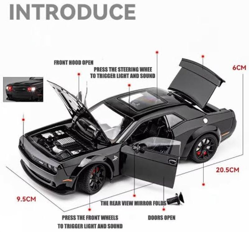 Challenger Hellcat Charger 1970 Spring series Diecast Sound Light Pull Back for Kids (CZ172AD)