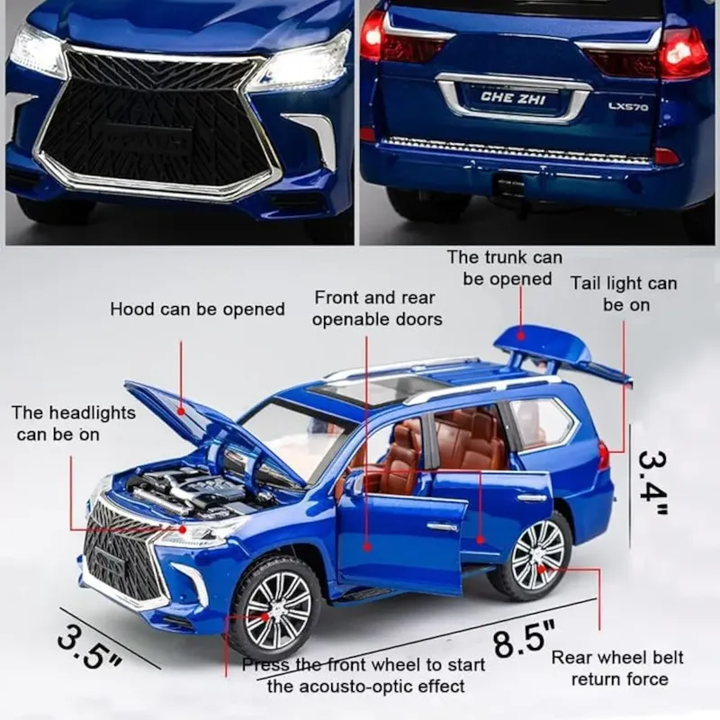 1:24 scale Toyota Lexus 570 diecast model car packaged in box open doors sound light real details collector car model TM