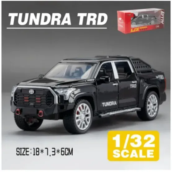 1:32 scale die-cast model of a black Toyota Tundra TRD 4x4 pickup truck (W32112)
