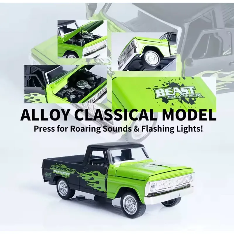 1:32 Scale Modified Beast Classic Ford 1969 F-100 pickup truck Sound light open doors KT (XG879-22)