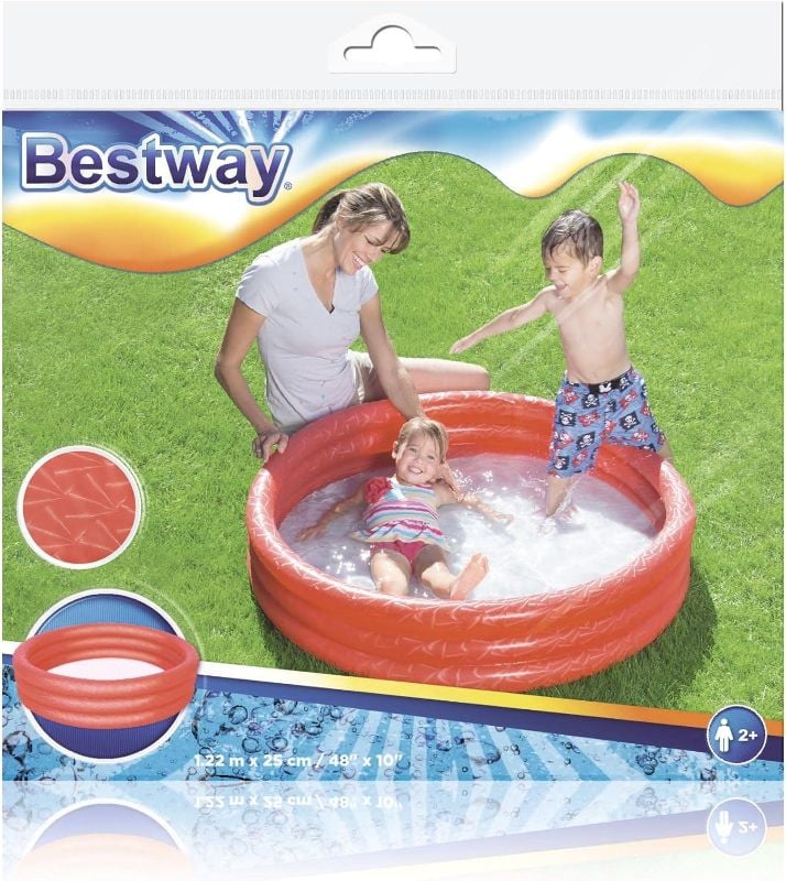 Bestway 3 Ring Inflatable cool embossing Paddling Pool For Kid's - 48 X 10 Inches 2 kids space 0 to 7 age swimming pool TM (51025)