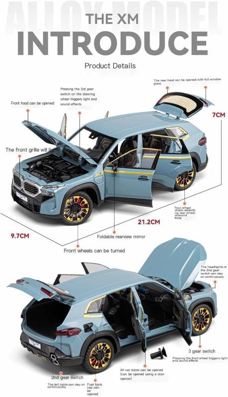 Big BMW XM 1:24 Diecast Metal Model Car Multi Function Best Birthday Gift Toy Car TM
