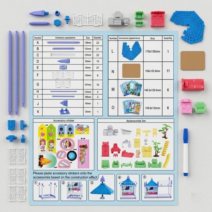 Princess House Building Blocks – 224 PCS Dream Castle Playset with Furniture, Slide & Accessories – Creative DIY Dollhouse Construction Toy for Kids Ages 3+ – Educational Imaginative Play Gift KT