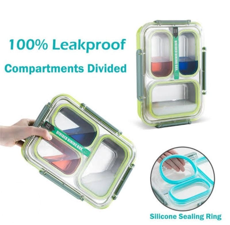 Stainless Steel Lunch Box with Divided Compartments, Meal Prep Containers Lunch Box With Steel Spoon for Adults & Kids, Leak & Spill Proof Snack Box with Utensils, BPA-Free & Dishwasher Safe (YS-102CG)