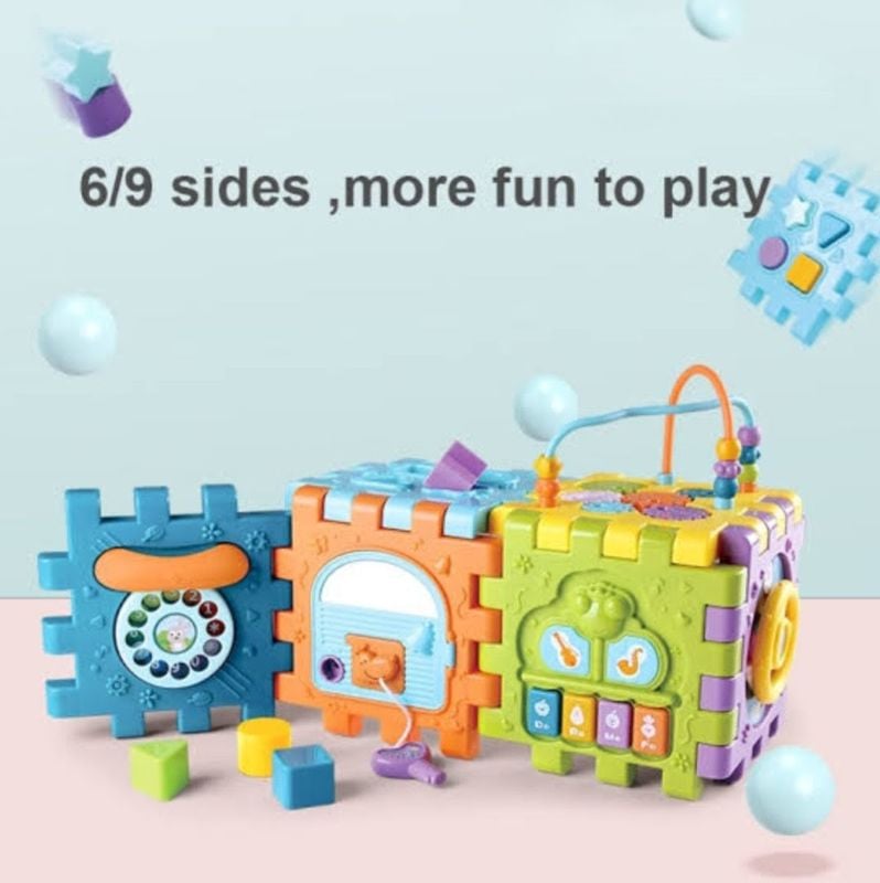 Toddler Educational Musical Activity Cube 6in1 play Set Attractive Colour Blocks Puzzle Piano Multi-function Battery Operate KT (HE0527)