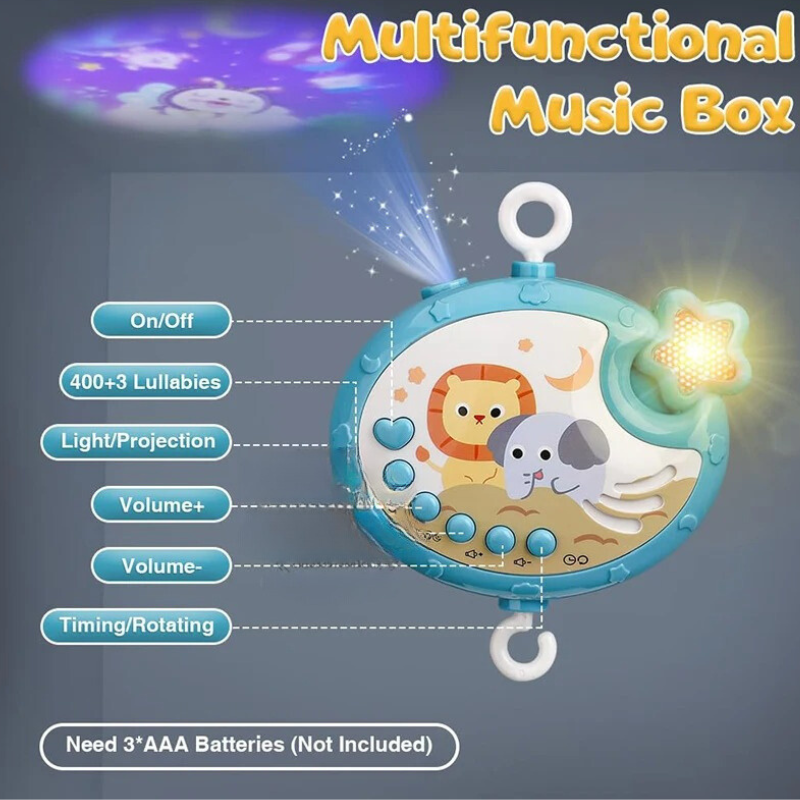 Baby Crib Mobile Rattle with Projector play Music Lights with Remote control Adjustment speed and Sound KT (698-84)