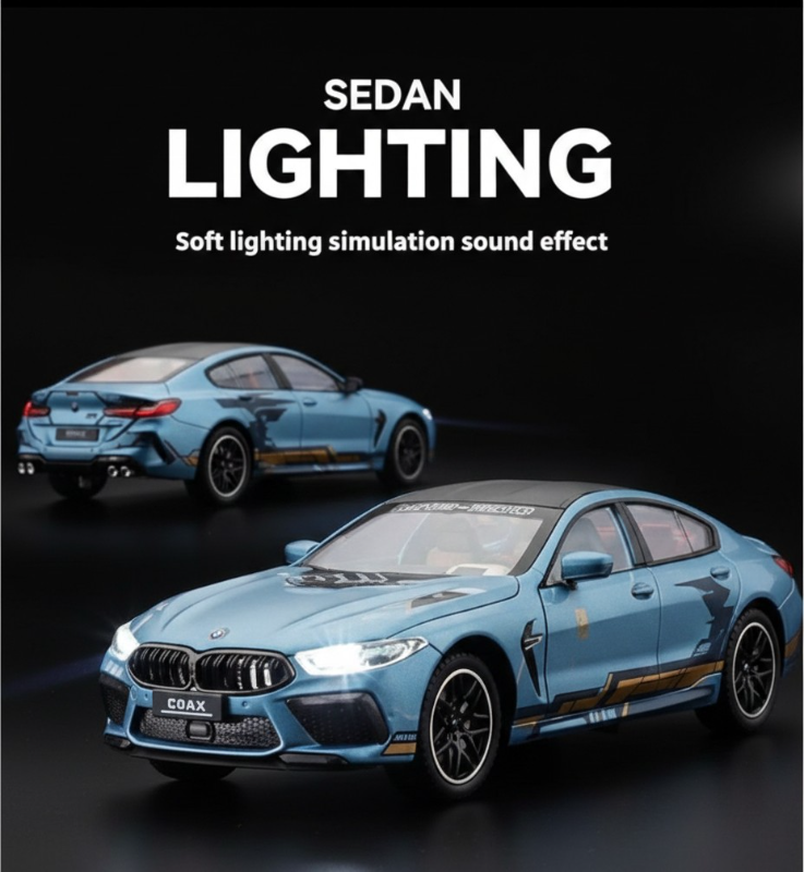 1:24 Scale BMW M8 Diecast Metal Model car Sound light Open all sides (CZ167)